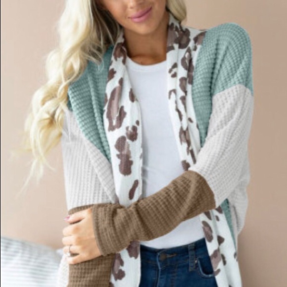 Leopard Waffle Print Cardigan